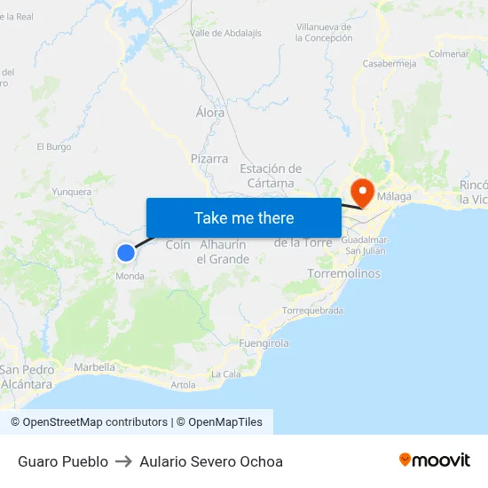 Guaro Pueblo to Aulario Severo Ochoa map