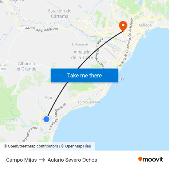 Campo Mijas to Aulario Severo Ochoa map