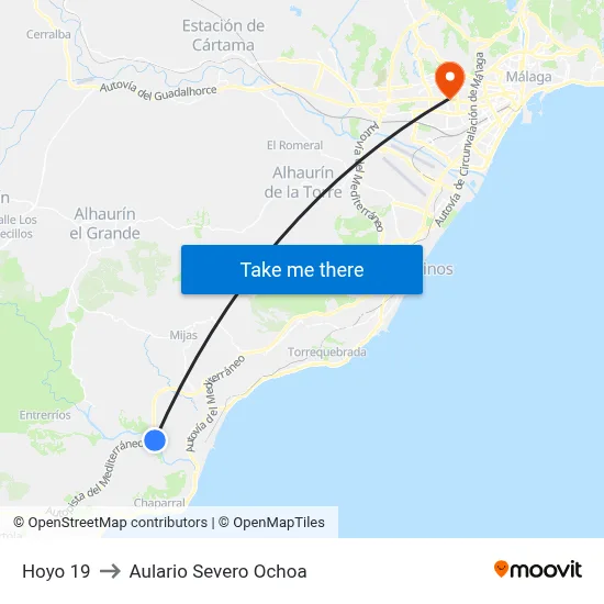 Hoyo 19 to Aulario Severo Ochoa map