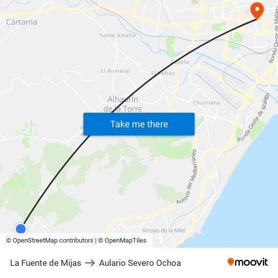 La Fuente de Mijas to Aulario Severo Ochoa map