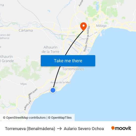 Torrenueva (Benalmádena) to Aulario Severo Ochoa map