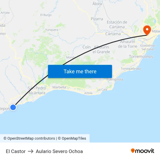 El Castor to Aulario Severo Ochoa map