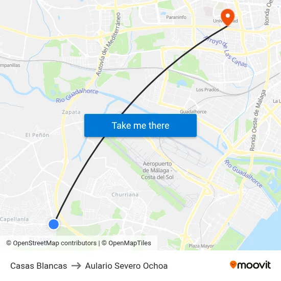 Casas Blancas to Aulario Severo Ochoa map