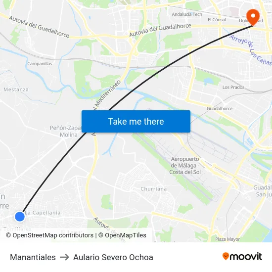 Manantiales to Aulario Severo Ochoa map