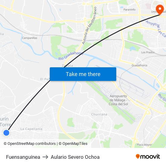 Fuensanguínea to Aulario Severo Ochoa map