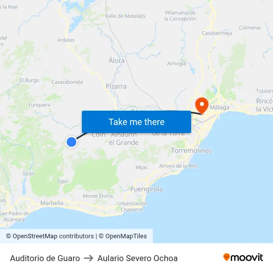 Auditorio de Guaro to Aulario Severo Ochoa map