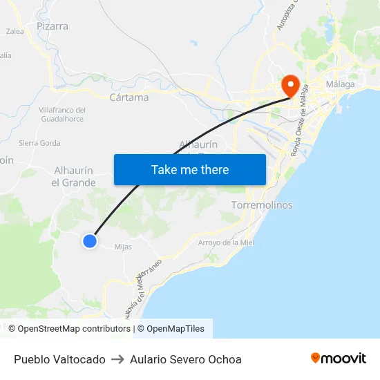 Pueblo Valtocado to Aulario Severo Ochoa map