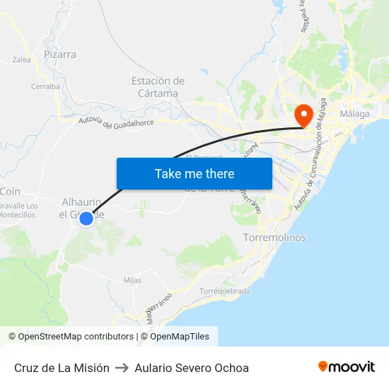 Cruz de La Misión to Aulario Severo Ochoa map