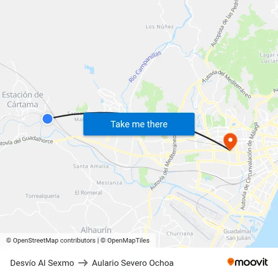 Desvío Al Sexmo to Aulario Severo Ochoa map