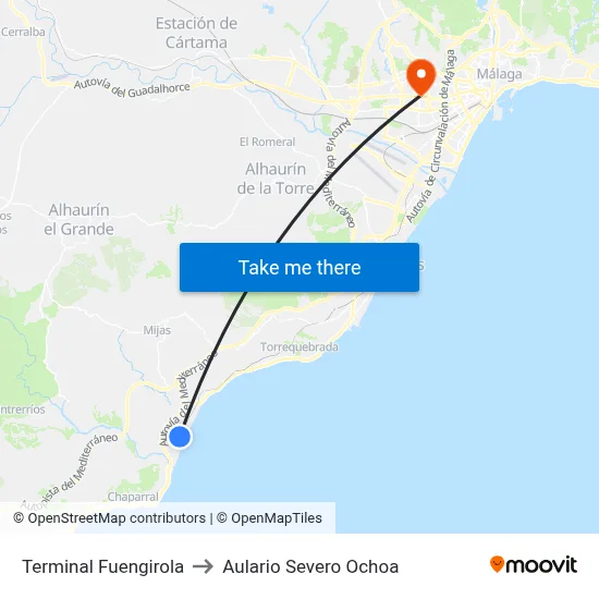 Terminal Fuengirola to Aulario Severo Ochoa map