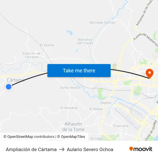 Ampliación de Cártama to Aulario Severo Ochoa map
