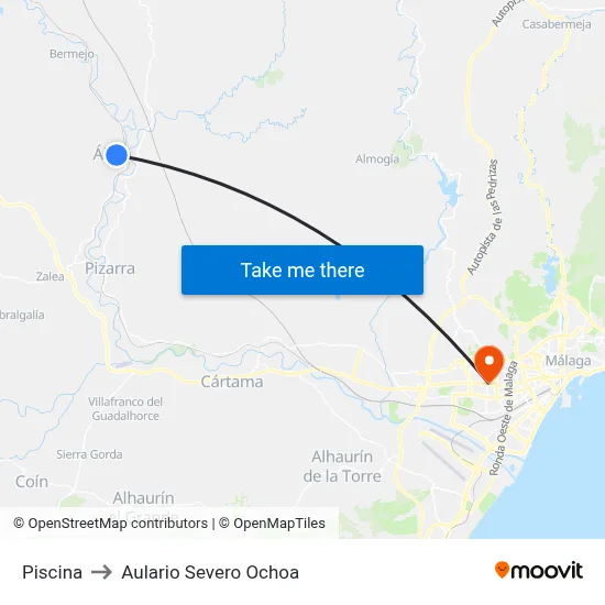 Piscina to Aulario Severo Ochoa map