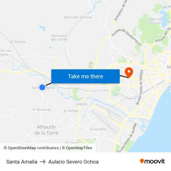 Santa Amalia to Aulario Severo Ochoa map