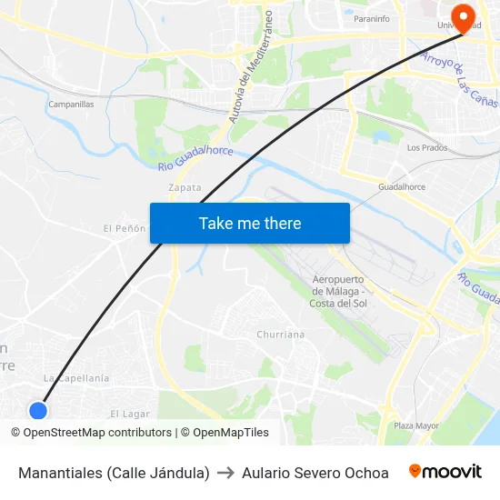 Manantiales (Calle Jándula) to Aulario Severo Ochoa map