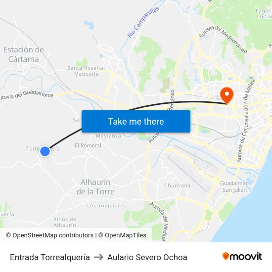 Entrada Torrealquería to Aulario Severo Ochoa map