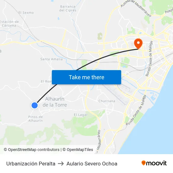 Urbanización Peralta to Aulario Severo Ochoa map