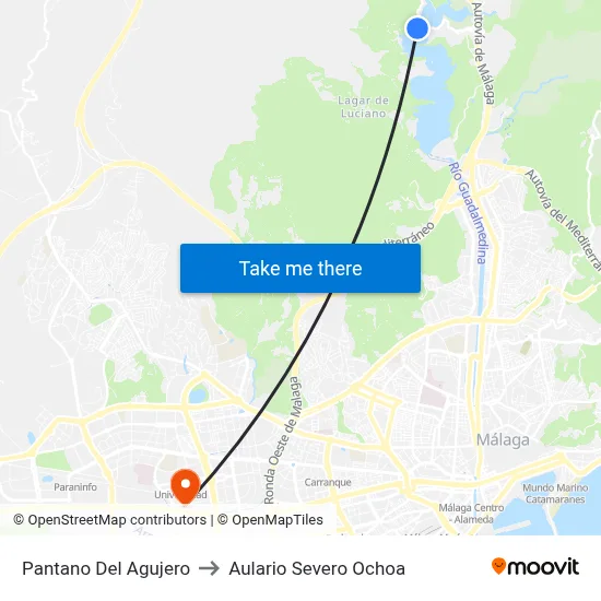 Pantano Del Agujero to Aulario Severo Ochoa map