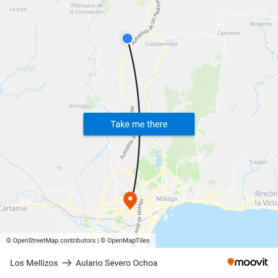 Los Mellizos to Aulario Severo Ochoa map