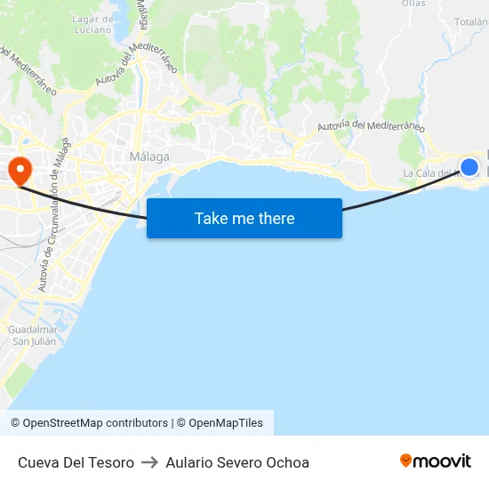 Cueva Del Tesoro to Aulario Severo Ochoa map