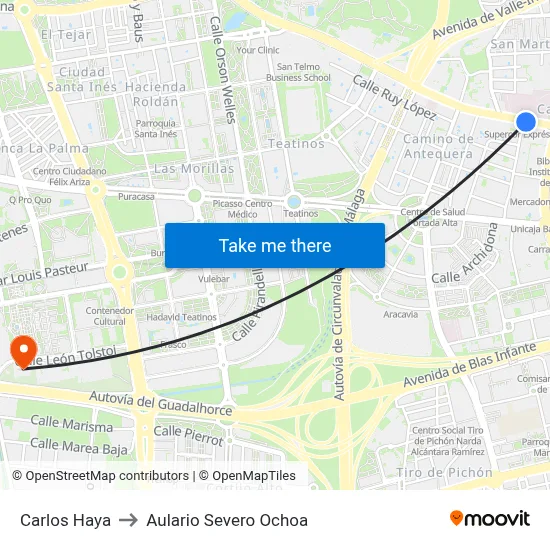 Carlos Haya to Aulario Severo Ochoa map
