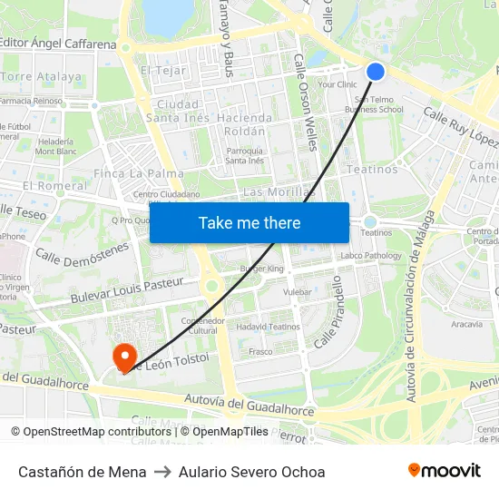 Castañón de Mena to Aulario Severo Ochoa map