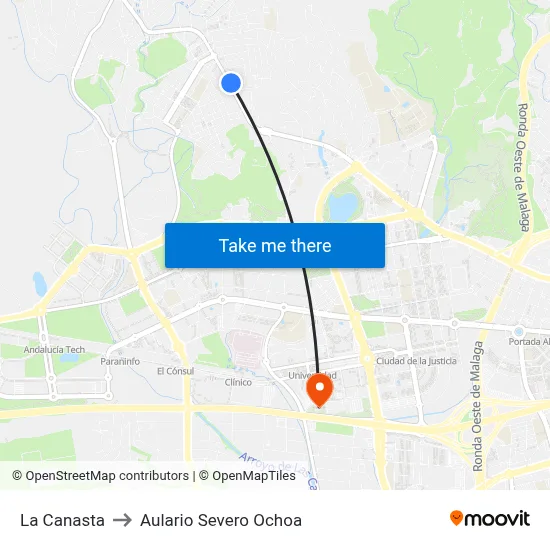 La Canasta to Aulario Severo Ochoa map