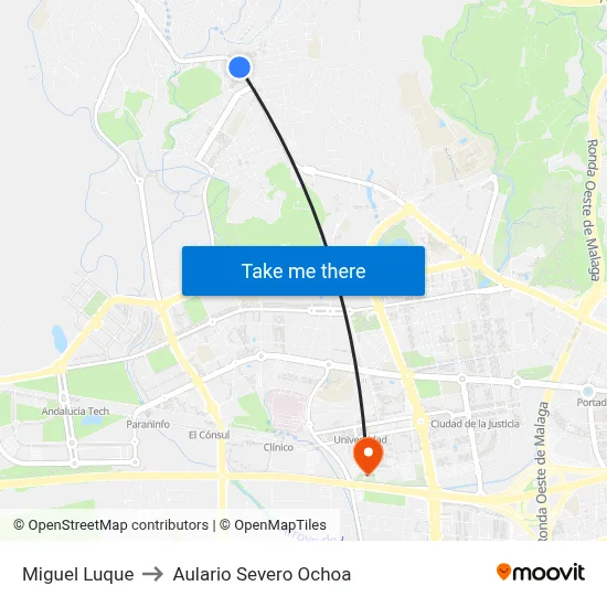 Miguel Luque to Aulario Severo Ochoa map