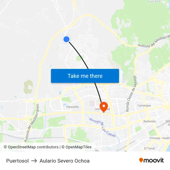Puertosol to Aulario Severo Ochoa map