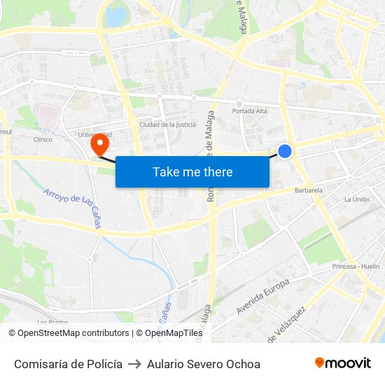 Comisaría de Policía to Aulario Severo Ochoa map