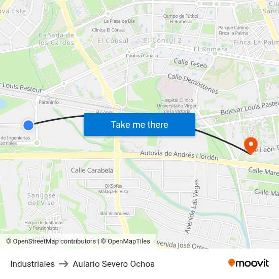 Industriales to Aulario Severo Ochoa map