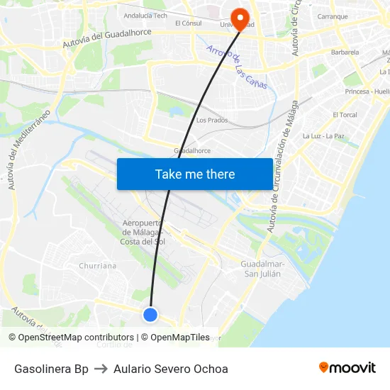 Gasolinera Bp to Aulario Severo Ochoa map