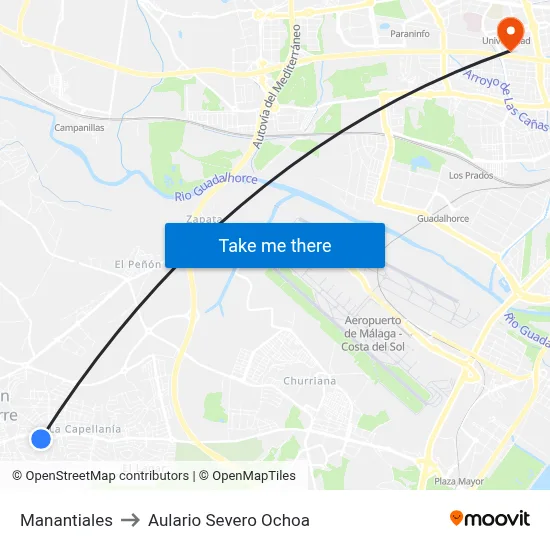 Manantiales to Aulario Severo Ochoa map