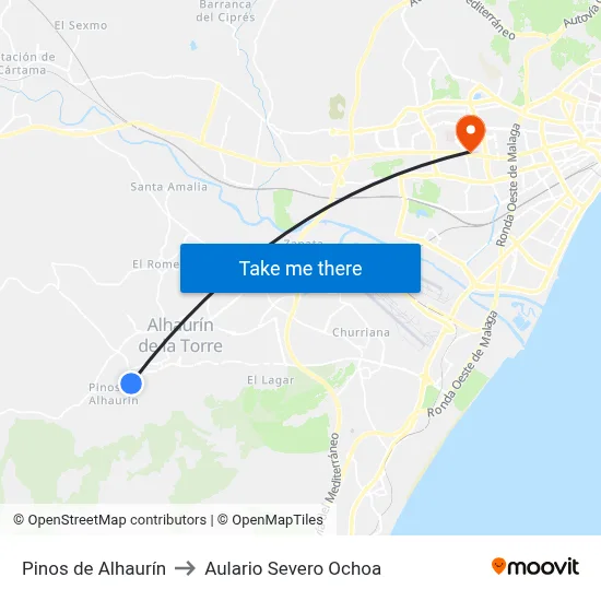 Pinos de Alhaurín to Aulario Severo Ochoa map