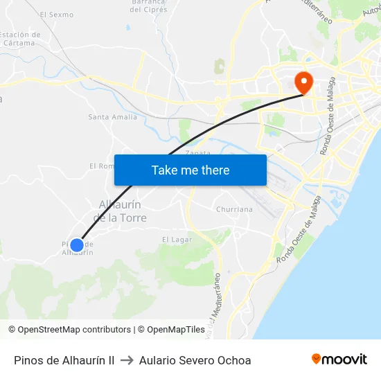 Pinos de Alhaurín II to Aulario Severo Ochoa map