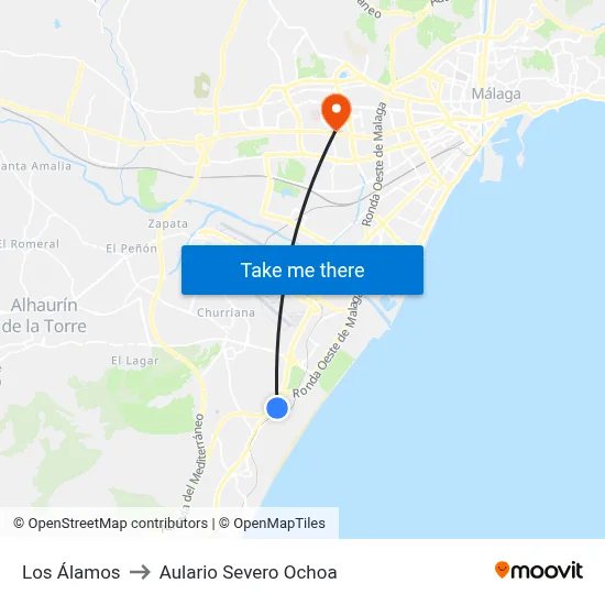 Los Álamos to Aulario Severo Ochoa map