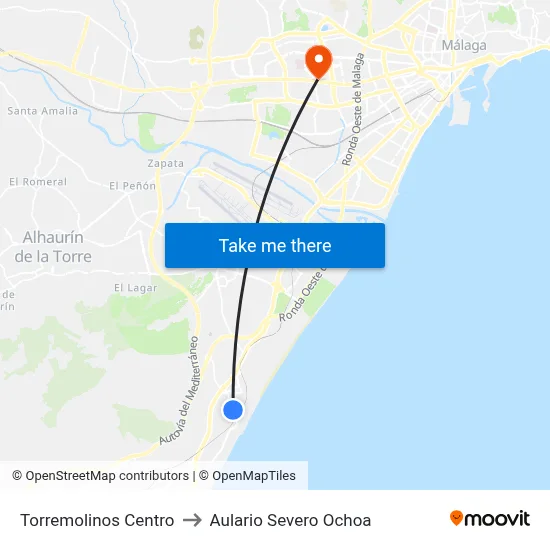 Torremolinos Centro to Aulario Severo Ochoa map