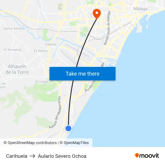 Carihuela to Aulario Severo Ochoa map
