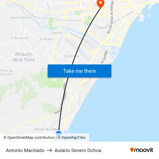 Antonio Machado to Aulario Severo Ochoa map