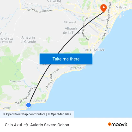 Cala Azul to Aulario Severo Ochoa map