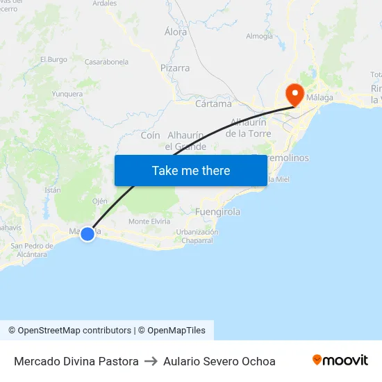 Mercado Divina Pastora to Aulario Severo Ochoa map
