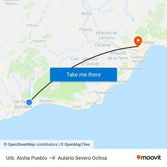 Urbanizacion Aloha Pueblo to Aulario Severo Ochoa map