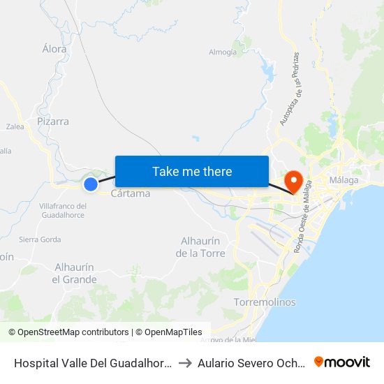 Hospital Valle Del Guadalhorce to Aulario Severo Ochoa map