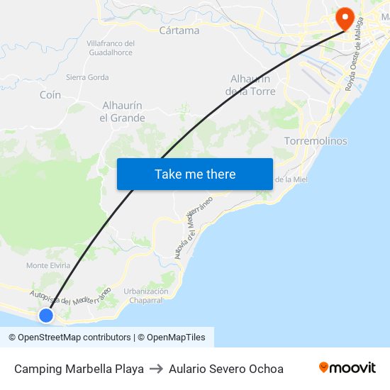 Camping Marbella Playa to Aulario Severo Ochoa map