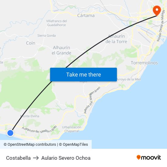Costabella to Aulario Severo Ochoa map