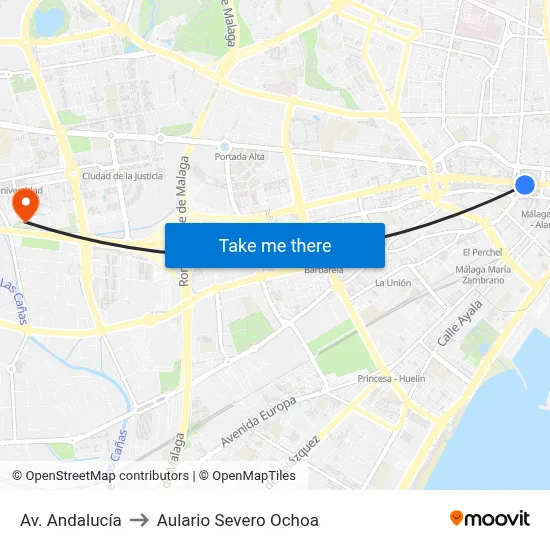 Av. Andalucía to Aulario Severo Ochoa map