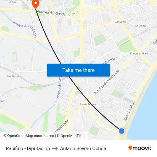 Pacífico - Diputación to Aulario Severo Ochoa map