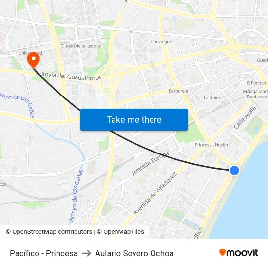 Pacífico - Princesa to Aulario Severo Ochoa map