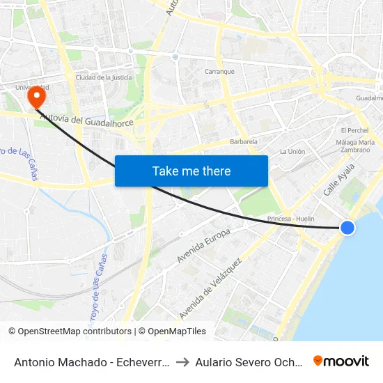 Antonio Machado - Echeverria to Aulario Severo Ochoa map