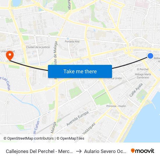Callejones Del Perchel - Mercado to Aulario Severo Ochoa map