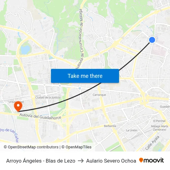 Arroyo Ángeles - Blas de Lezo to Aulario Severo Ochoa map